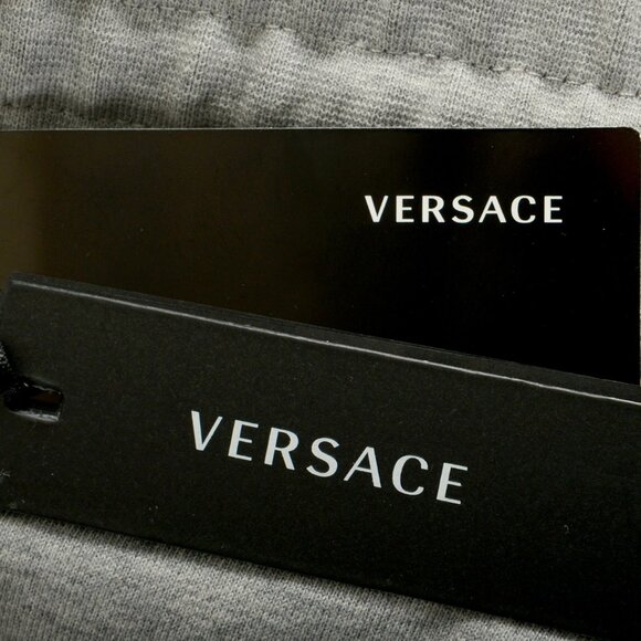 Versace Men's Gray White Logo Embroidered Sweat Track Pants US 4XL IT 60 - Picture 4 of 6